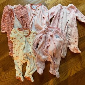 Set of 5 Newborn Girl Zipper Onesie Pajamas